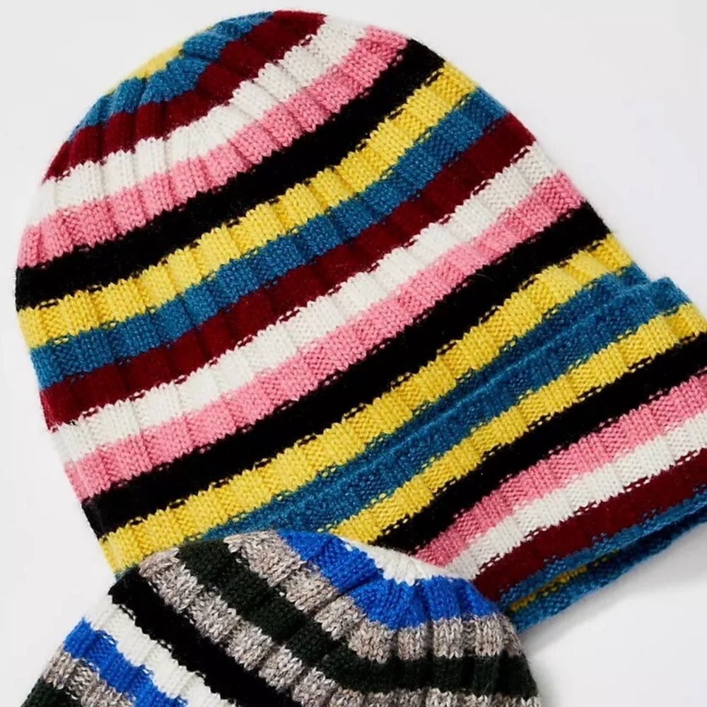 Free People Rib Stripe Cashmere Beanie Colorful By Sustainable Style NWT $68